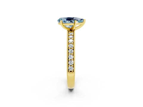 Yellow gold Pear Cut Aquamarine Milgrain Pavé Engagement Ring with Four-Prong Setting_2