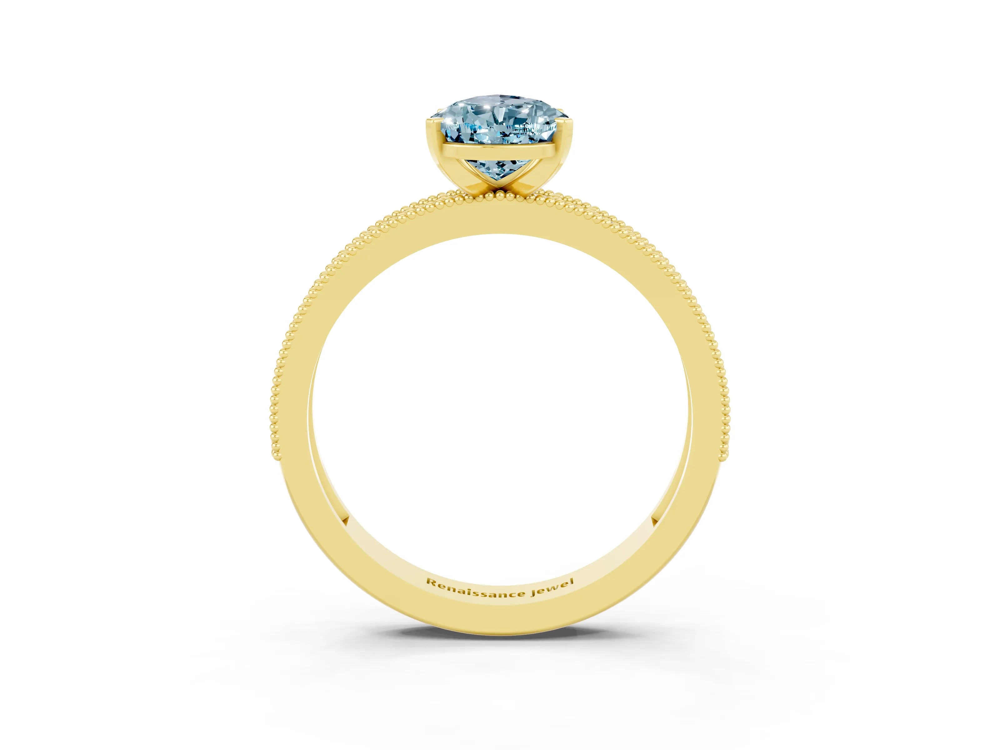 Yellow gold Pear Cut Aquamarine Milgrain Pavé Engagement Ring with Four-Prong Setting_3