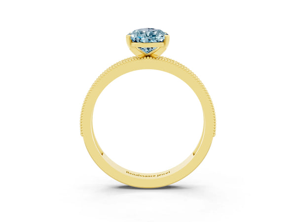 Yellow gold Pear Cut Aquamarine Milgrain Pavé Engagement Ring with Four-Prong Setting