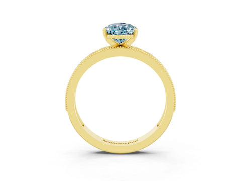Yellow gold Pear Cut Aquamarine Milgrain Pavé Engagement Ring with Four-Prong Setting_3