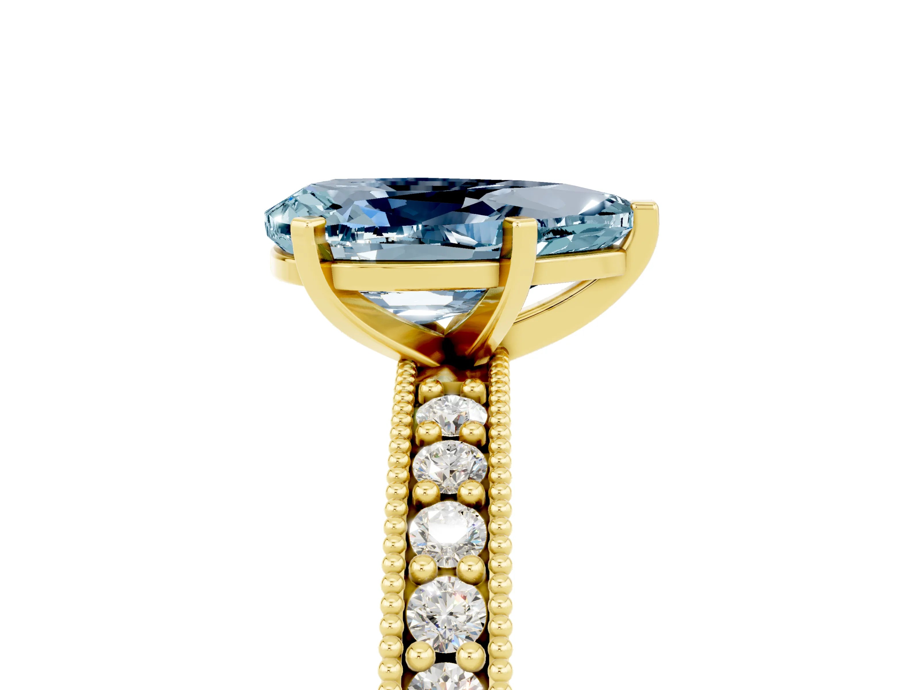 Yellow gold Pear Cut Aquamarine Milgrain Pavé Engagement Ring with Four-Prong Setting_5