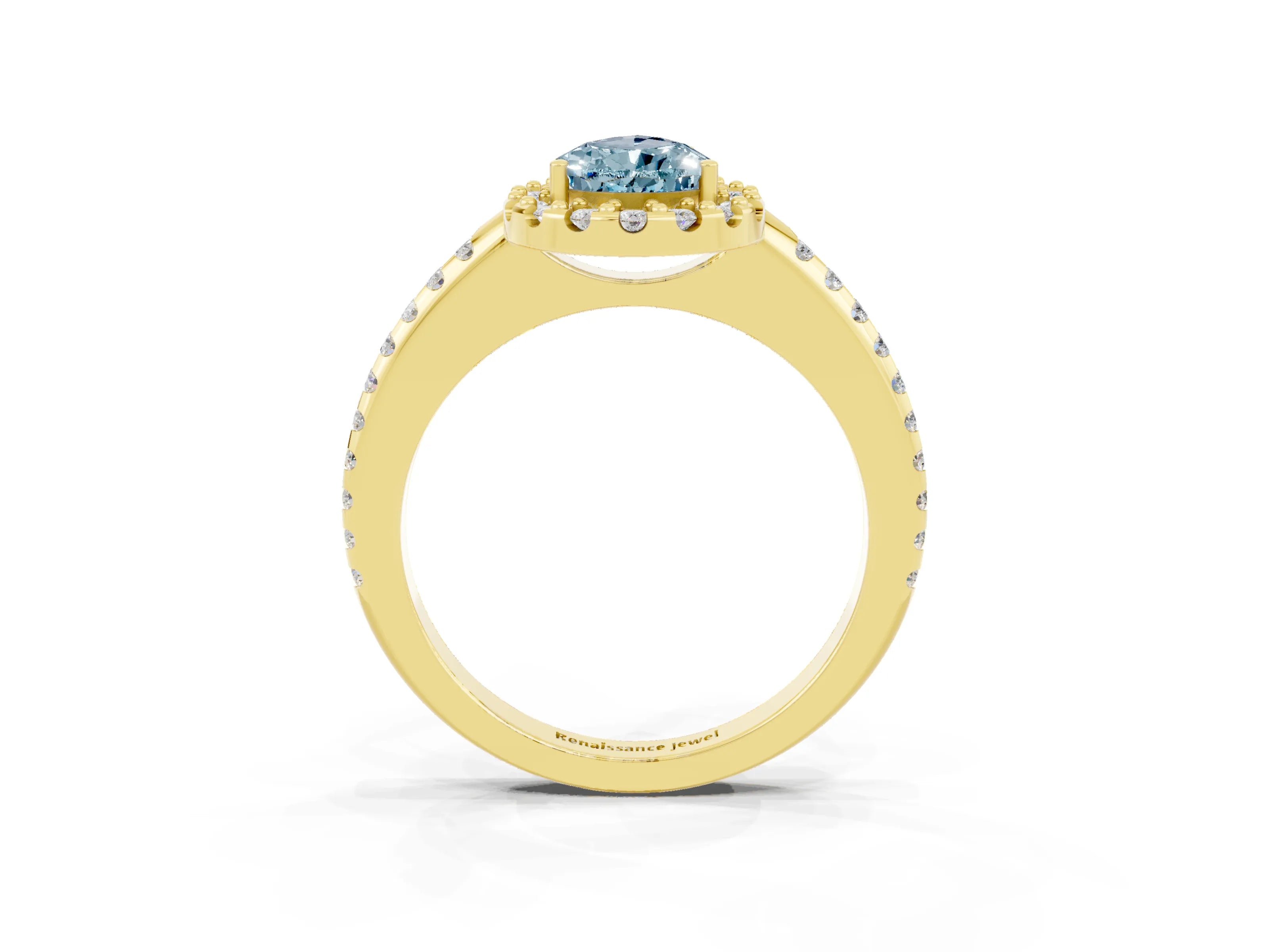 Yellow gold Pear Cut Aquamarine Pavé Halo Ring with Four-Prong Setting_15