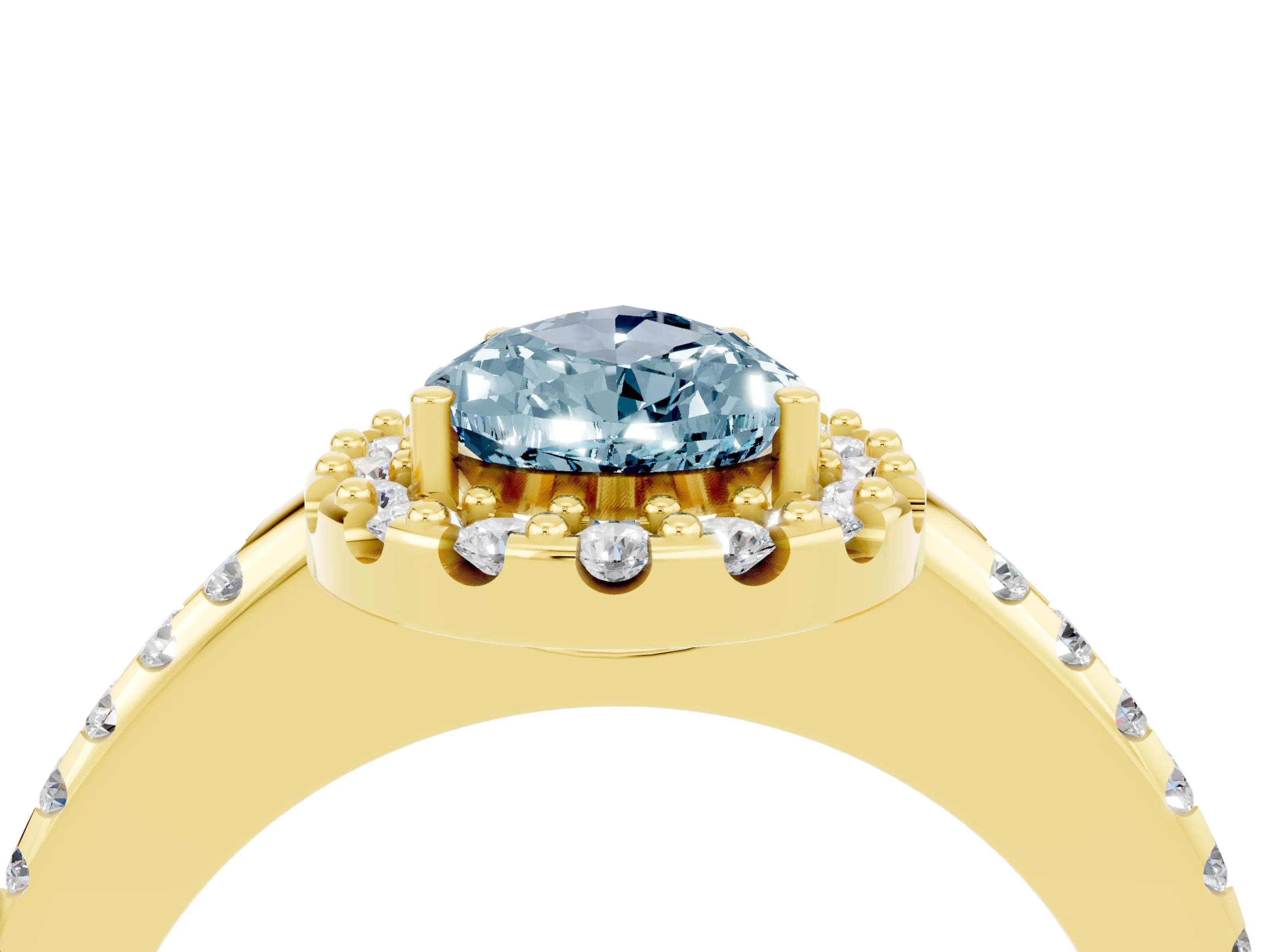 Yellow gold Pear Cut Aquamarine Pavé Halo Ring with Four-Prong Setting_16