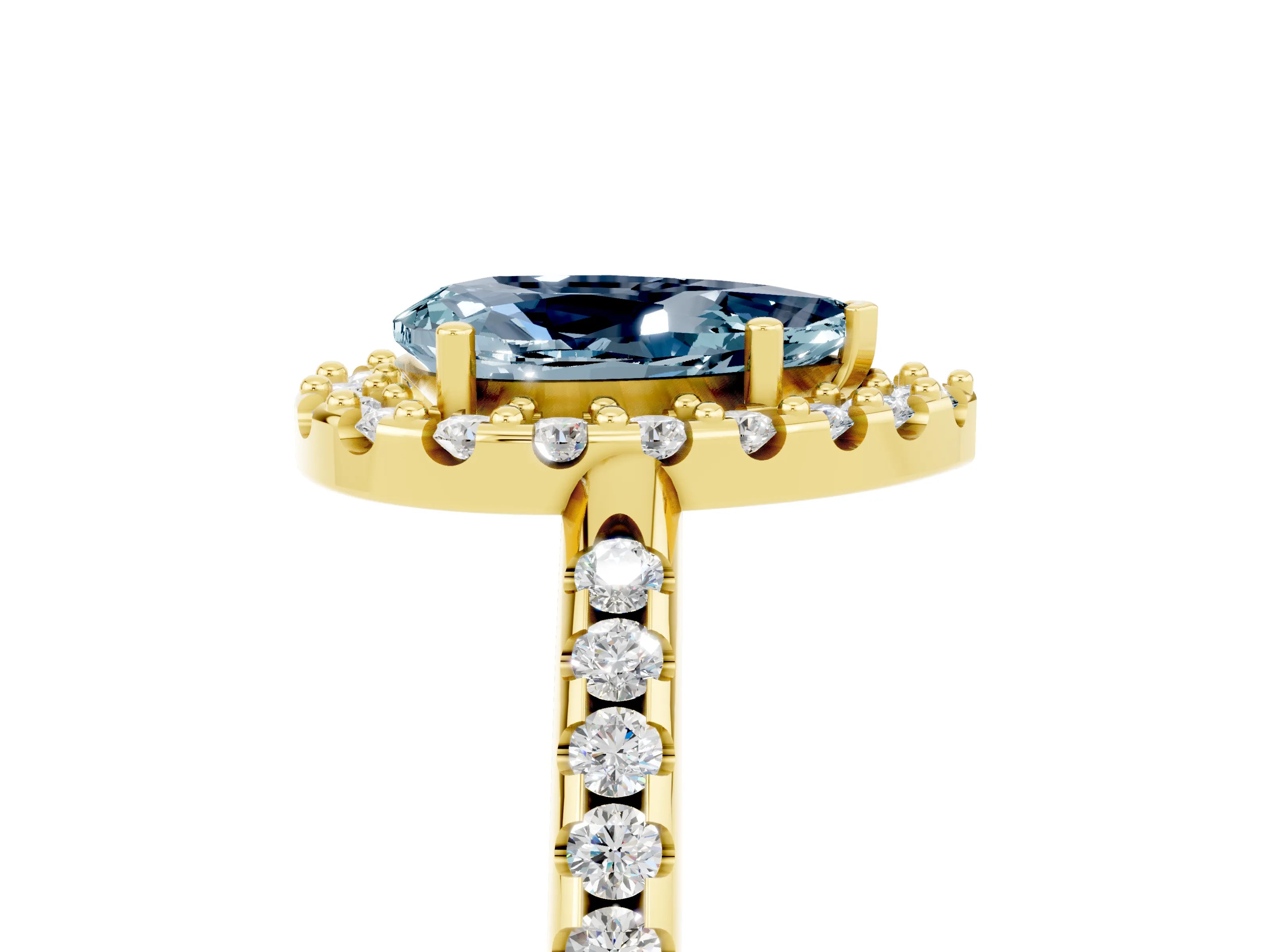 Yellow gold Pear Cut Aquamarine Pavé Halo Ring with Four-Prong Setting_17