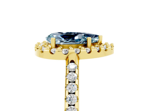 Yellow gold Pear Cut Aquamarine Pavé Halo Ring with Four-Prong Setting_17