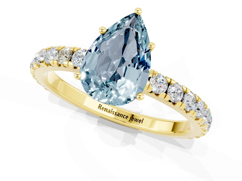 Yellow gold Pear Cut Aquamarine Pavé Solitaire Engagement Ring with Four-Prong Setting_13