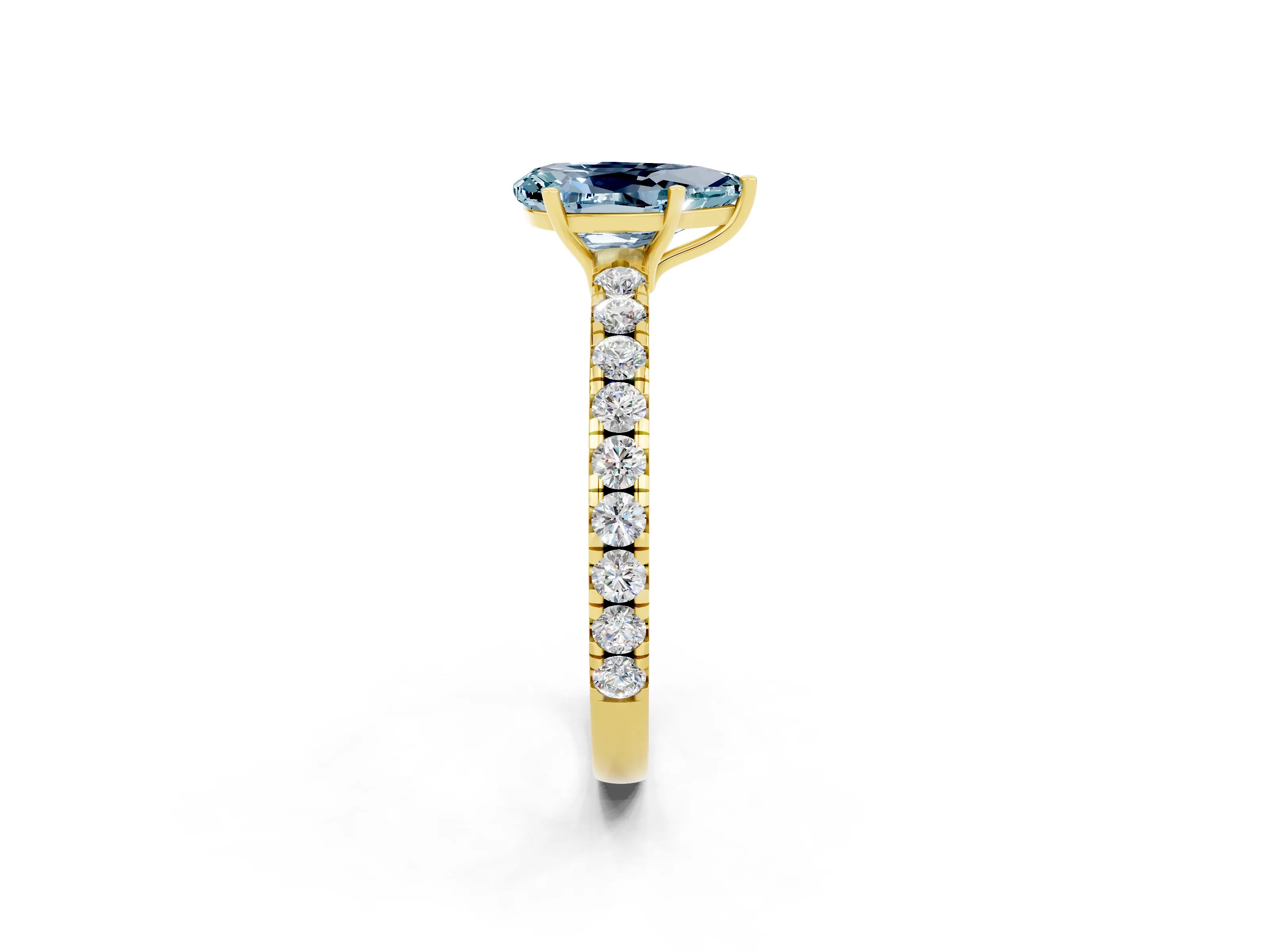 Yellow gold Pear Cut Aquamarine Pavé Solitaire Engagement Ring with Four-Prong Setting_14