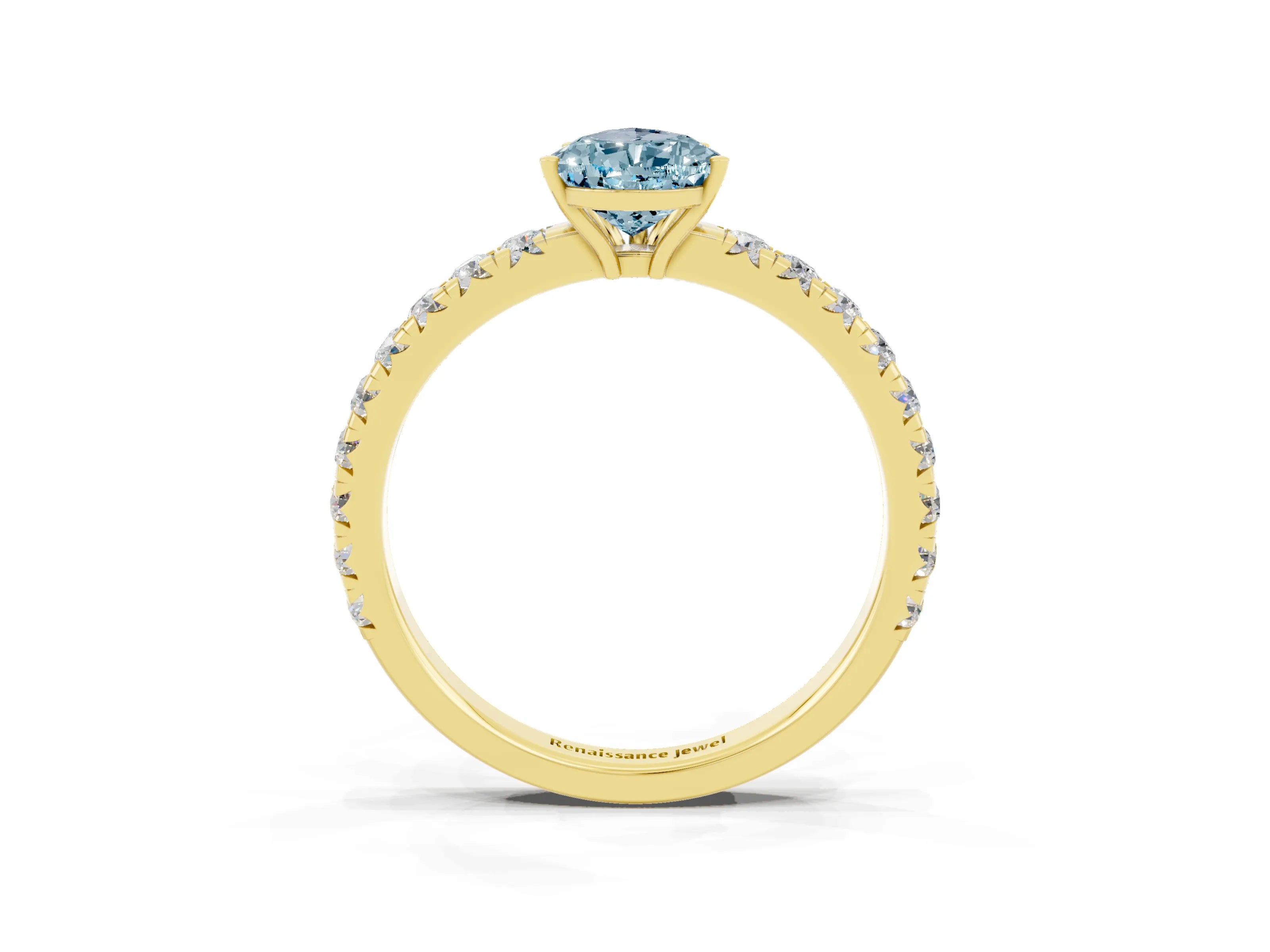 Yellow gold Pear Cut Aquamarine Pavé Solitaire Engagement Ring with Four-Prong Setting_15