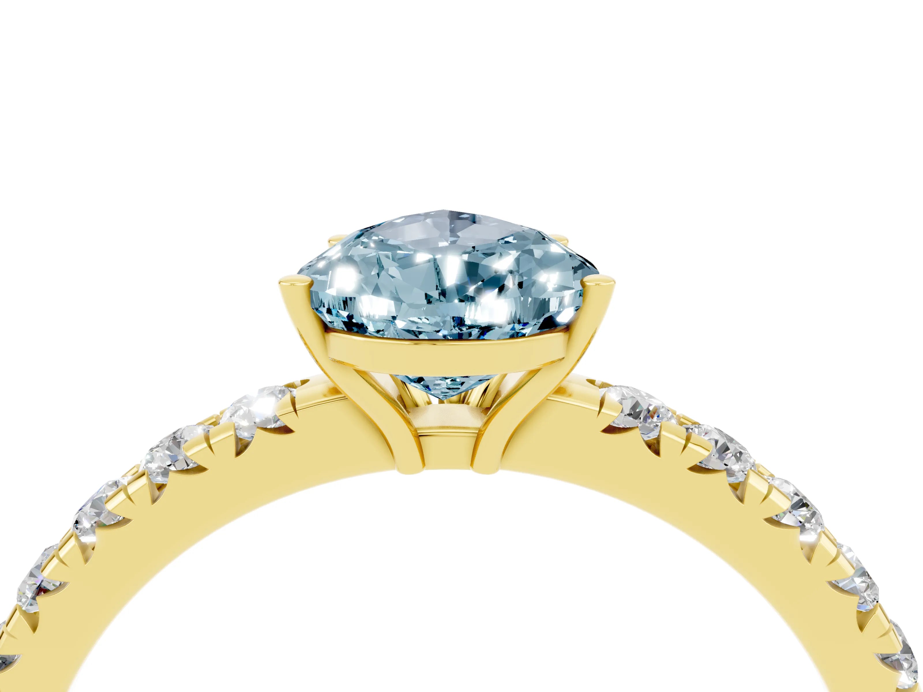 Yellow gold Pear Cut Aquamarine Pavé Solitaire Engagement Ring with Four-Prong Setting_16