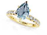 Yellow gold Pear Cut Aquamarine Pavé Solitaire Ring with Round Band and Prong Setting_25