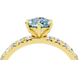 Yellow gold Pear Cut Aquamarine Pavé Solitaire Ring with Round Band and Prong Setting_28