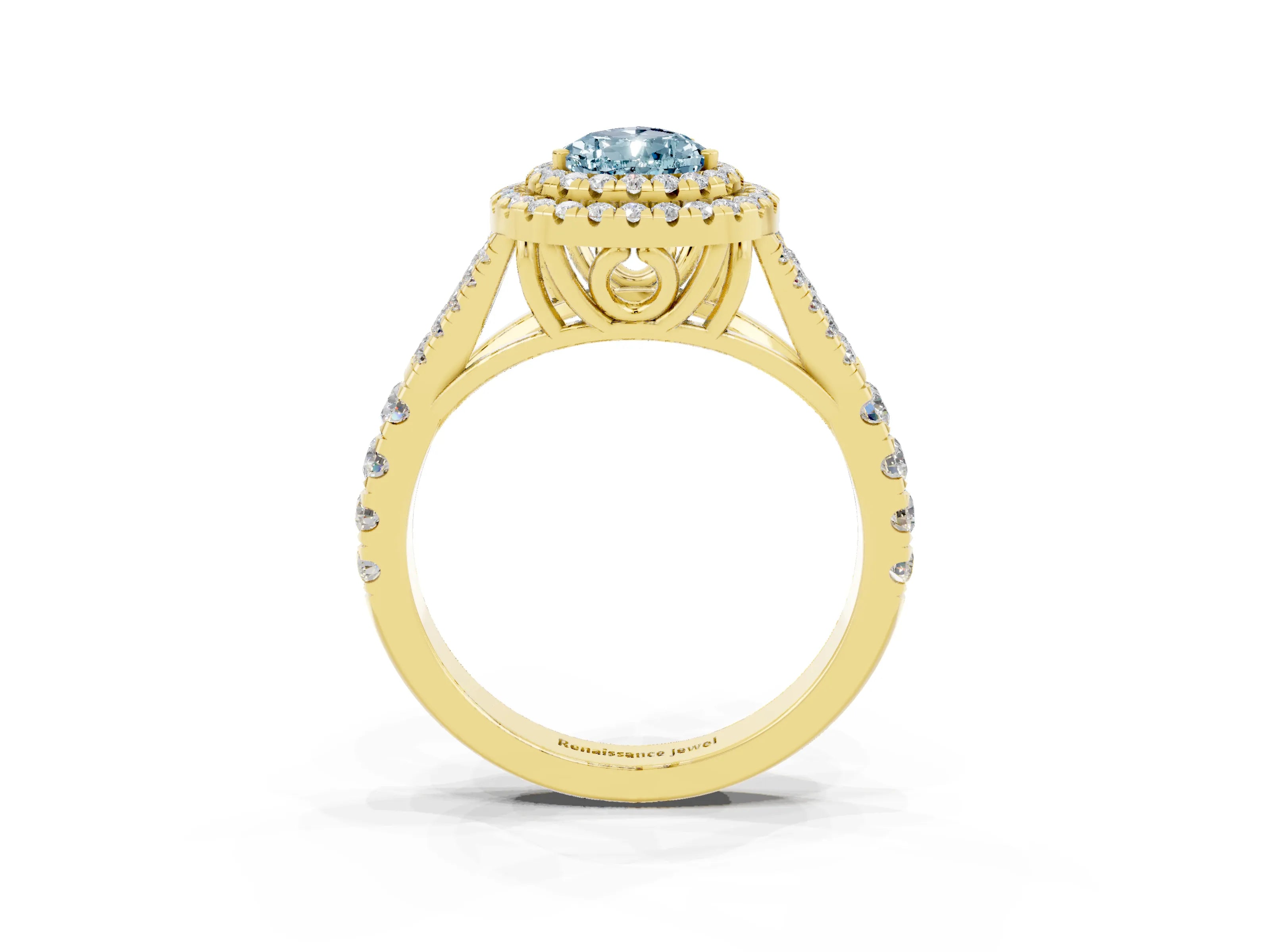 Yellow gold Pear Cut Aquamarine Pavé Split Shank Double Halo Engagement Ring_3