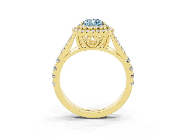 Yellow gold Pear Cut Aquamarine Pavé Split Shank Double Halo Engagement Ring