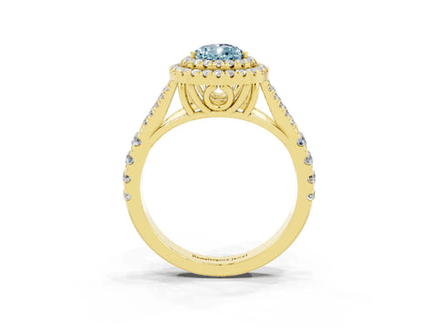 Yellow gold Pear Cut Aquamarine Pavé Split Shank Double Halo Engagement Ring_3