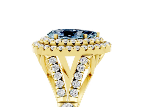 Yellow gold Pear Cut Aquamarine Pavé Split Shank Double Halo Engagement Ring_5