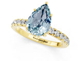 Yellow gold Pear Cut Aquamarine Pave Band Solitaire Ring with Four-Prong Setting_25