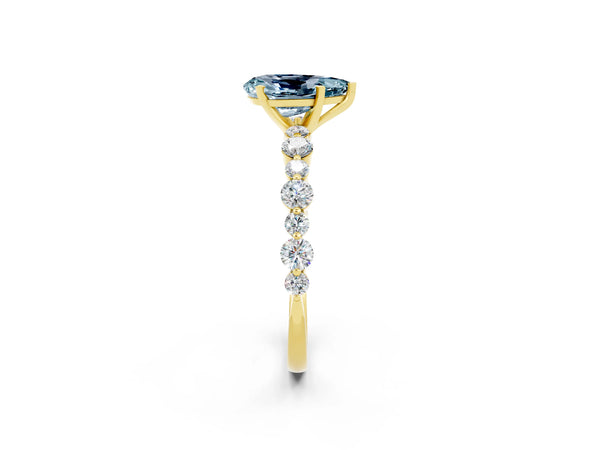 Yellow gold Pear Cut Aquamarine Prong Set Engagement Ring with Pavé Band