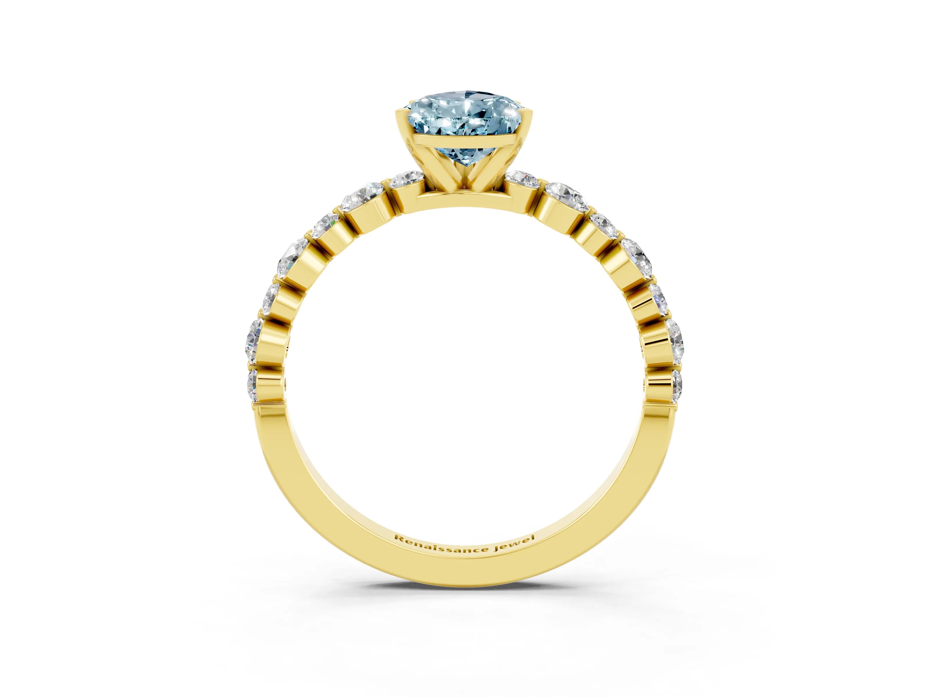 Yellow gold Pear Cut Aquamarine Prong Set Engagement Ring with Pavé Band_3