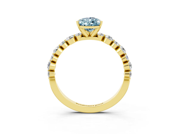 Yellow gold Pear Cut Aquamarine Prong Set Engagement Ring with Pavé Band