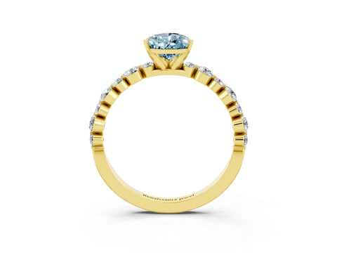 Yellow gold Pear Cut Aquamarine Prong Set Engagement Ring with Pavé Band_3