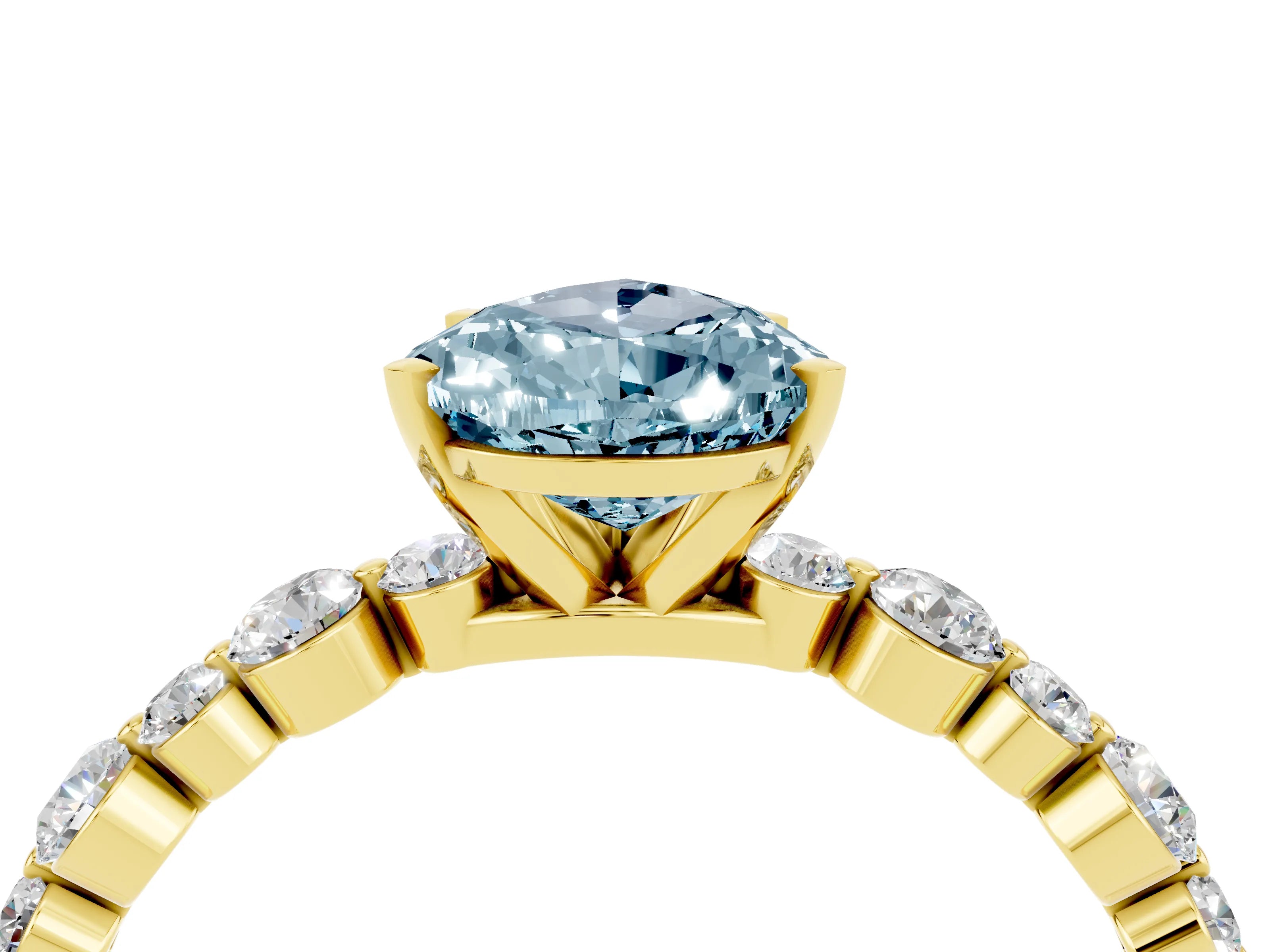 Yellow gold Pear Cut Aquamarine Prong Set Engagement Ring with Pavé Band_4