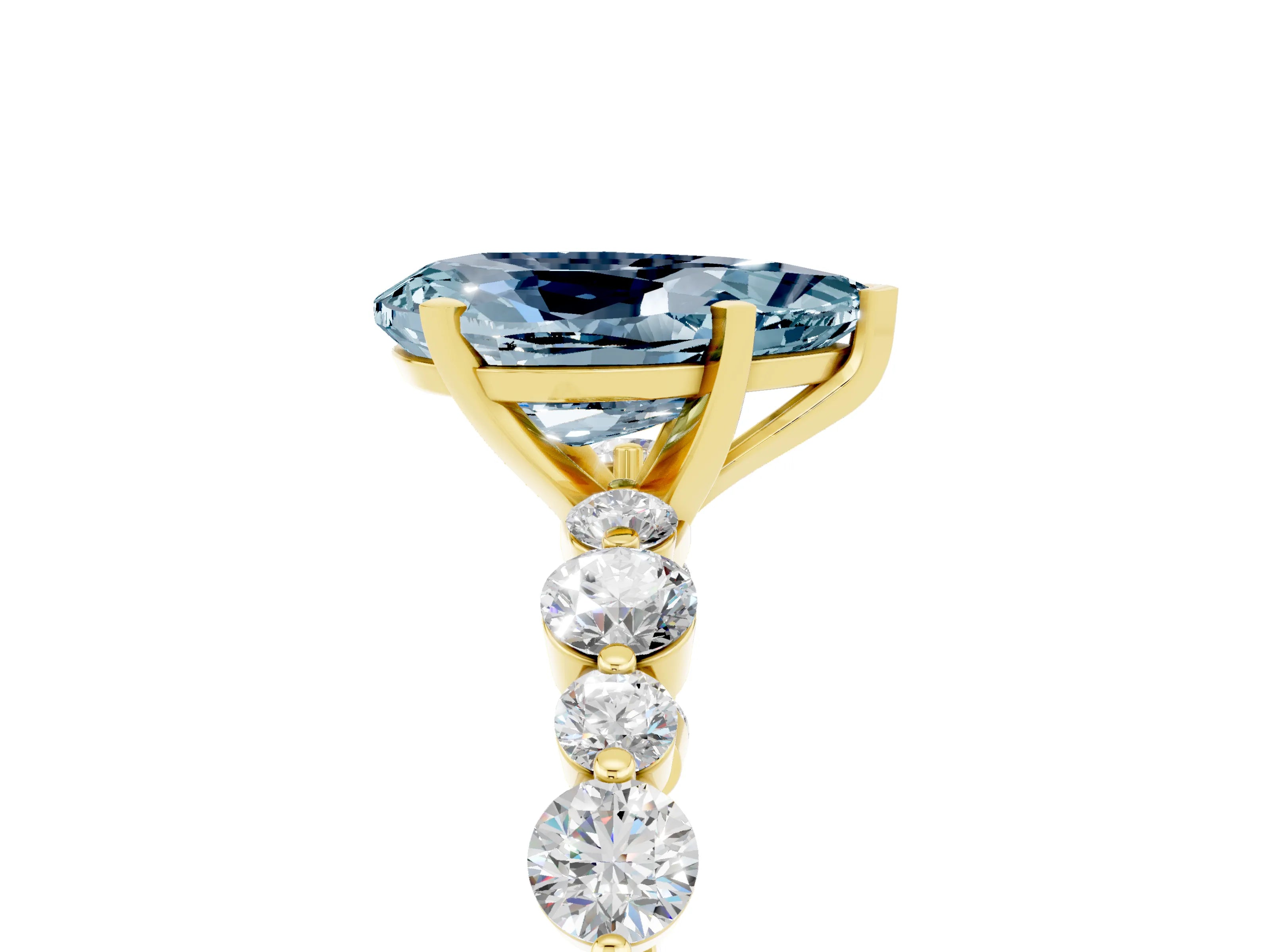 Yellow gold Pear Cut Aquamarine Prong Set Engagement Ring with Pavé Band_5