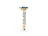Yellow gold Pear Cut Aquamarine Prong Setting with Side Stones on a Pave Band_2