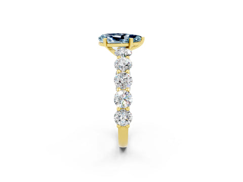 Yellow gold Pear Cut Aquamarine Prong Setting with Side Stones on a Pave Band_2