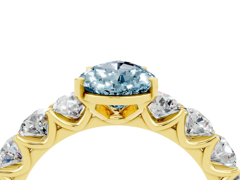 Yellow gold Pear Cut Aquamarine Prong Setting with Side Stones on a Pave Band_4