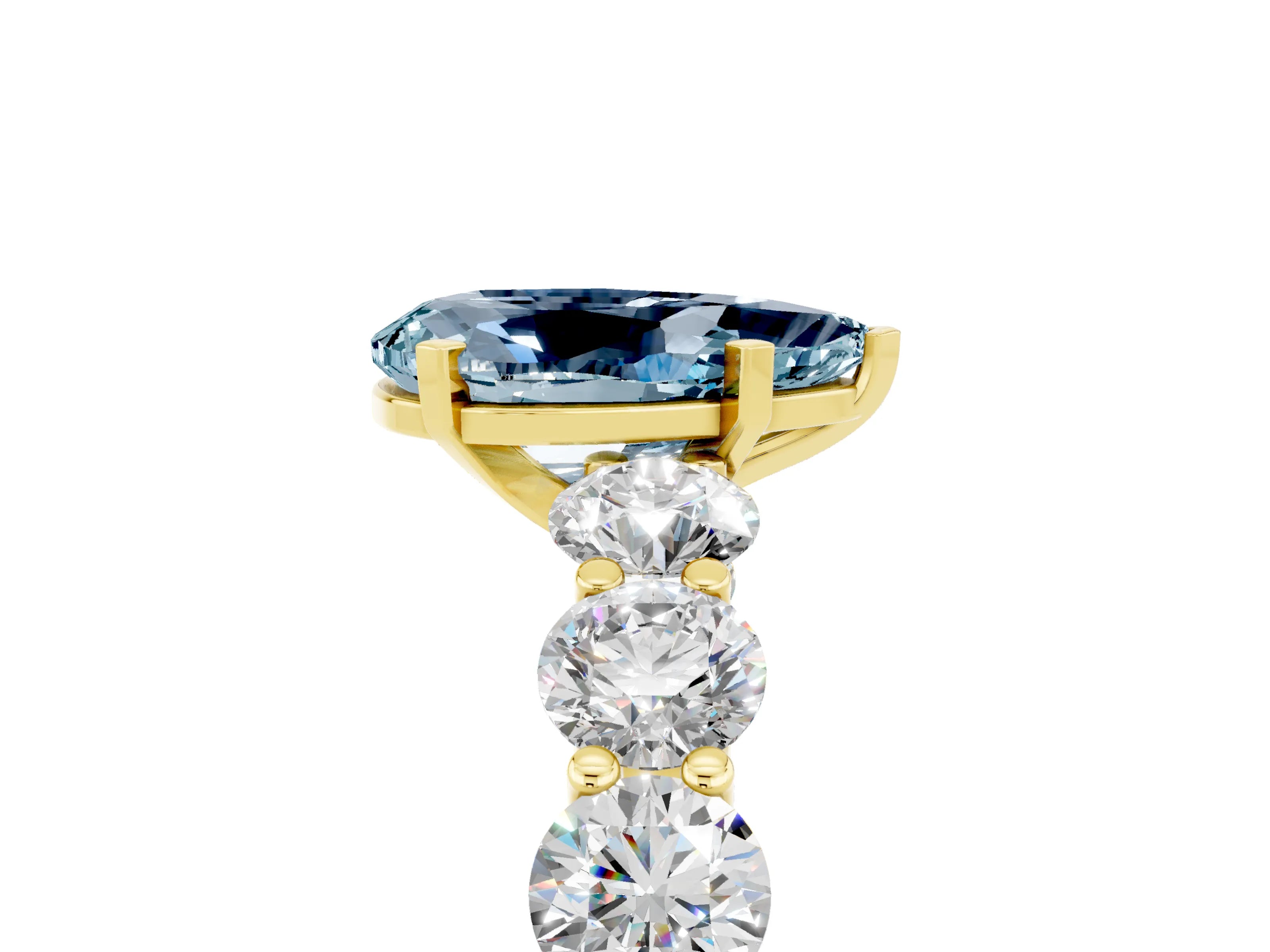 Yellow gold Pear Cut Aquamarine Prong Setting with Side Stones on a Pave Band_5