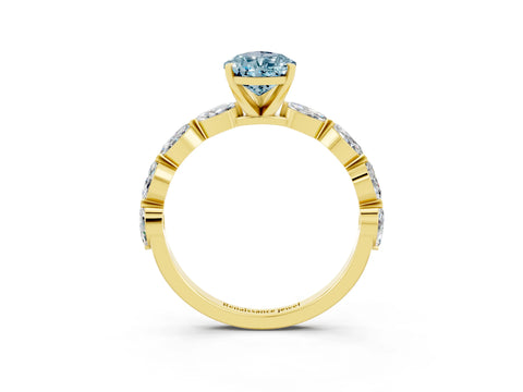 Yellow gold Pear Cut Aquamarine Ring with Marquise Side Stones and Prong Setting_3