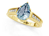 Yellow gold Pear Cut Aquamarine Ring with Milgrain Pavé Band and Four-Prong Setting_13