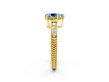 Yellow gold Pear Cut Aquamarine Ring with Milgrain Pavé Band and Four-Prong Setting_14