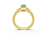 Yellow gold Pear Cut Aquamarine Ring with Milgrain Pavé Band and Four-Prong Setting_15