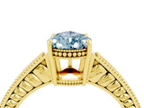 Yellow gold Pear Cut Aquamarine Ring with Milgrain Pavé Band and Four-Prong Setting_16