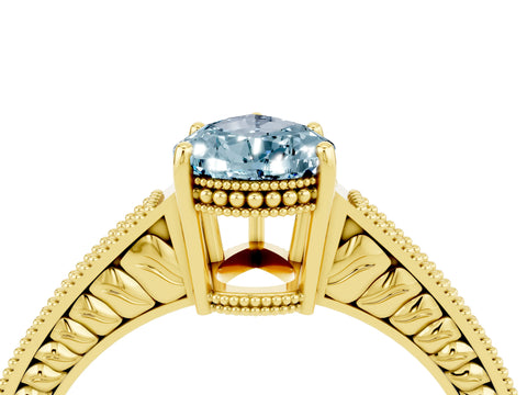 Yellow gold Pear Cut Aquamarine Ring with Milgrain Pavé Band and Four-Prong Setting_16