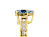 Yellow gold Pear Cut Aquamarine Ring with Milgrain Pavé Band and Four-Prong Setting_17