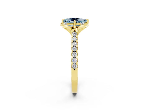 Yellow gold Pear Cut Aquamarine Ring with Pavé Band and Floral Prong Setting_2