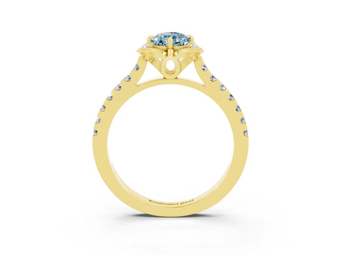 Yellow gold Pear Cut Aquamarine Ring with Pavé Band and Floral Prong Setting_3