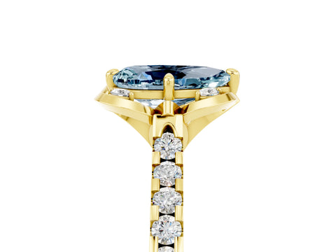 Yellow gold Pear Cut Aquamarine Ring with Pavé Band and Floral Prong Setting_5