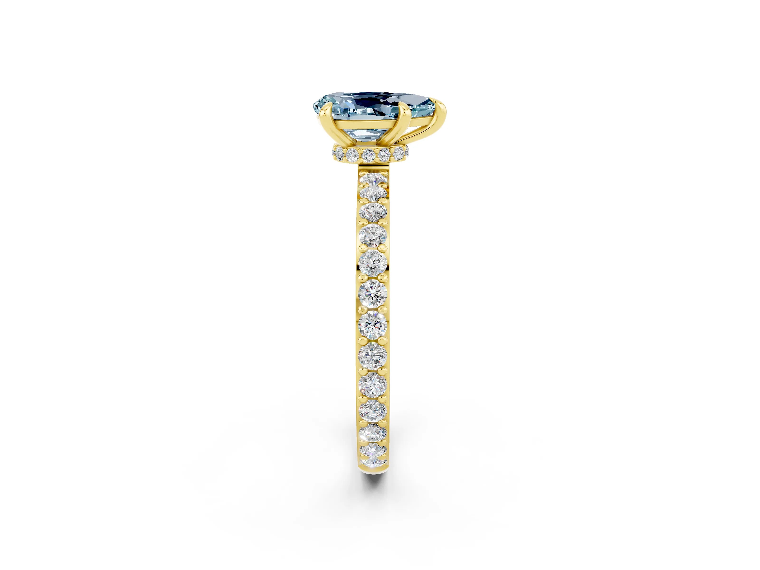Yellow gold Pear Cut Aquamarine Ring with Pavé Band and Four-Prong Setting_2