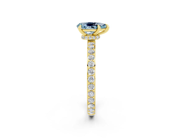 Yellow gold Pear Cut Aquamarine Pavé Engagement Ring with Round  Accents and Prong Setting