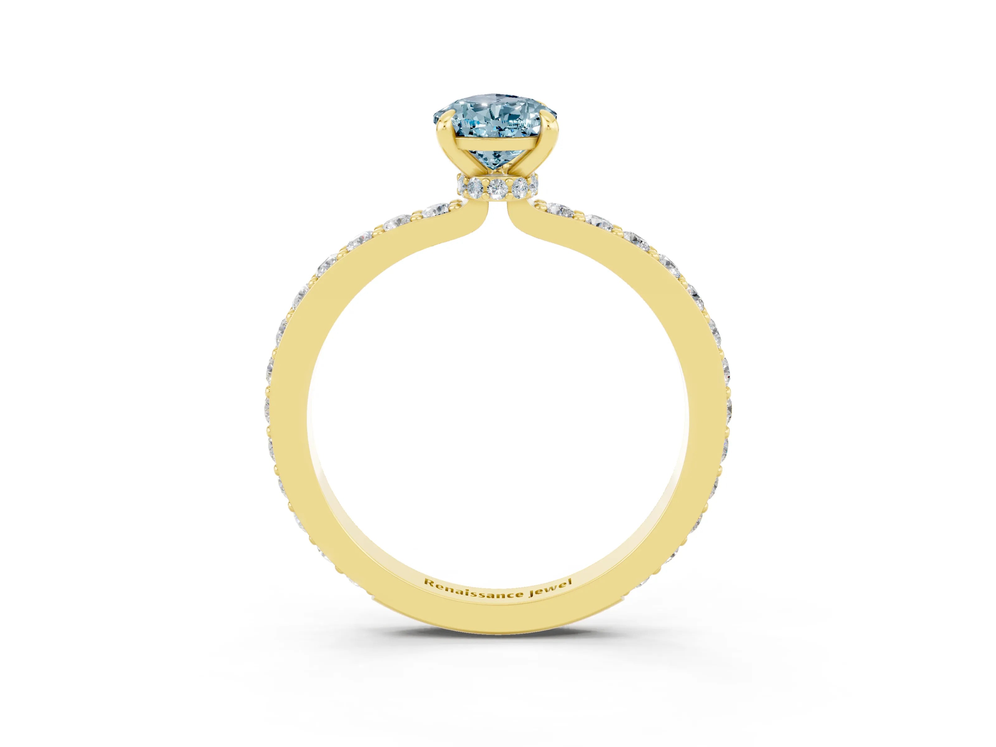 Yellow gold Pear Cut Aquamarine Ring with Pavé Band and Four-Prong Setting_3