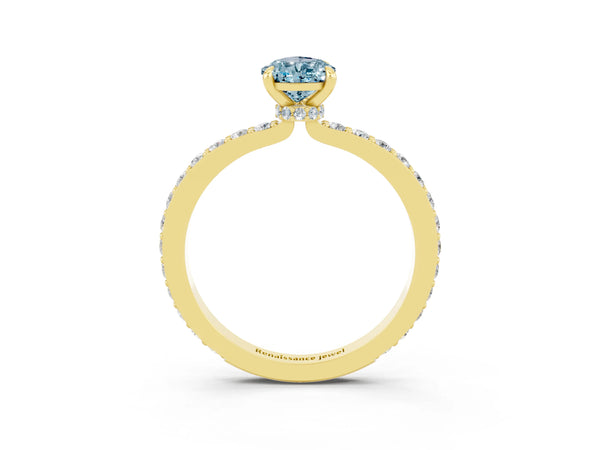 Yellow gold Pear Cut Aquamarine Pavé Engagement Ring with Round  Accents and Prong Setting
