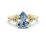 Yellow gold Pear Cut Aquamarine Ring with Side Stones and Four-Prong Setting_36