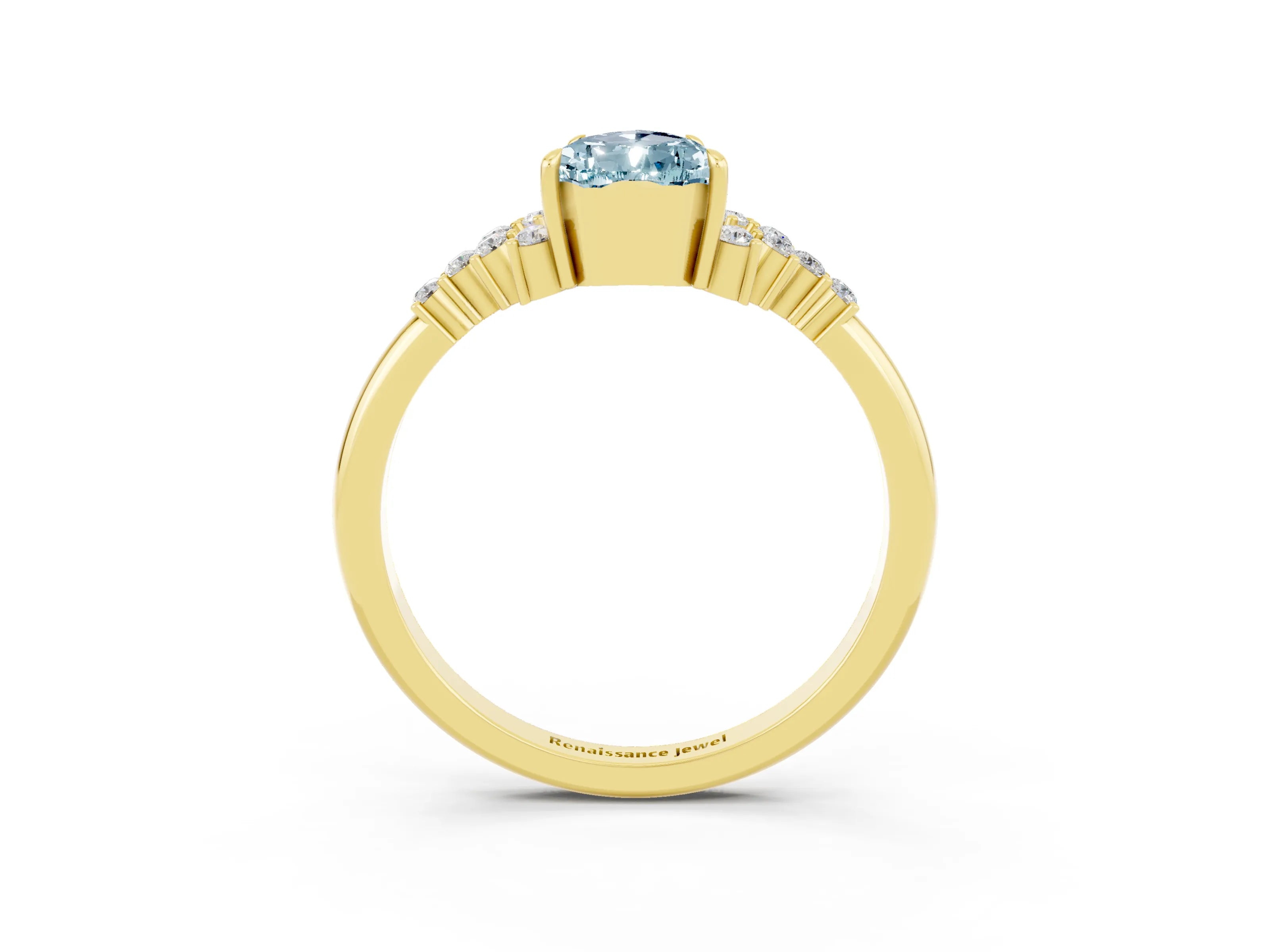 Yellow gold Pear Cut Aquamarine Ring with Side Stones and Four-Prong Setting_39