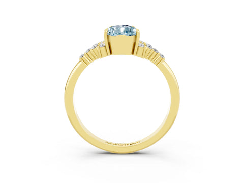 Yellow gold Pear Cut Aquamarine Ring with Side Stones and Four-Prong Setting_39