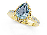 Yellow gold Pear Cut Aquamarine Scalloped Halo Engagement Ring with Round Shared Prong Band_25