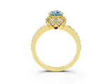 Yellow gold Pear Cut Aquamarine Scalloped Halo Engagement Ring with Round Shared Prong Band_27