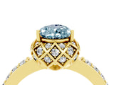 Yellow gold Pear Cut Aquamarine Scalloped Halo Engagement Ring with Round Shared Prong Band_28